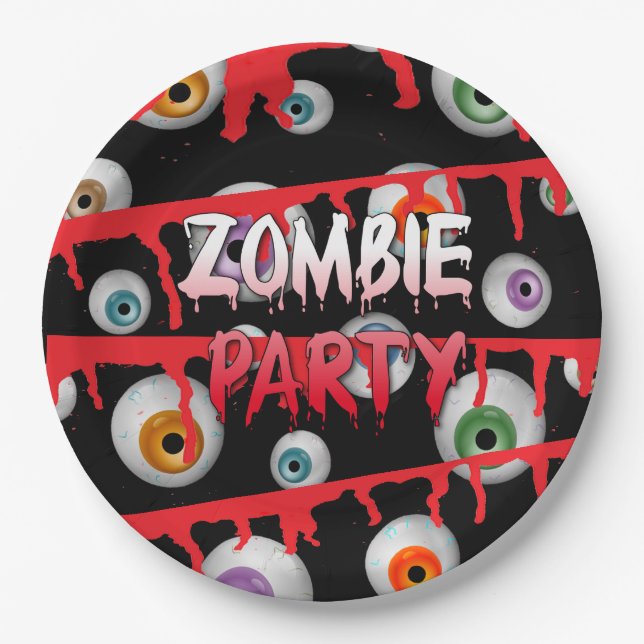 Zombie Eyeballs Apocalypse Halloween Party Paper Plates (Front)