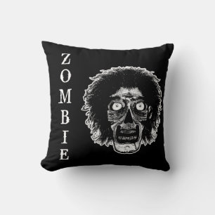 ZOMBIE -Face -Black & White Throw Pillow