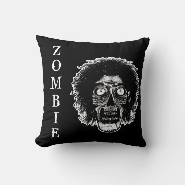 ZOMBIE -Face -Black & White Throw Pillow (Front)