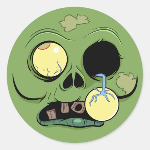 Zombie Face with Eye Popping Out Classic Round Sticker