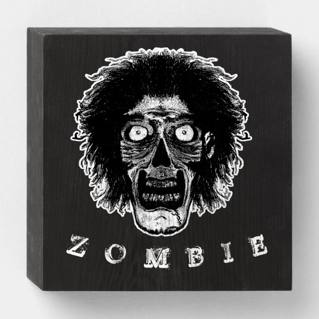 ZOMBIE Face Wooden Box Sign 2 (Front Horizontal)