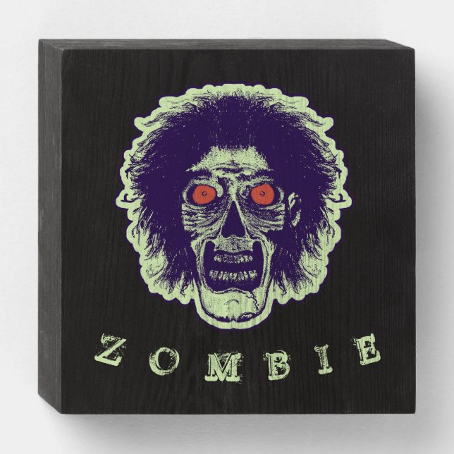 ZOMBIE Face Wooden Box Sign 3 (Front Horizontal)