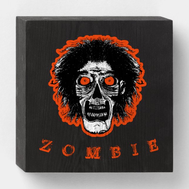 ZOMBIE Face Wooden Box Sign 4 (Front Horizontal)