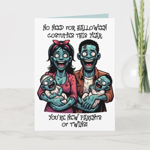 Zombie Family with Twin Boys  Funny Halloween  Card