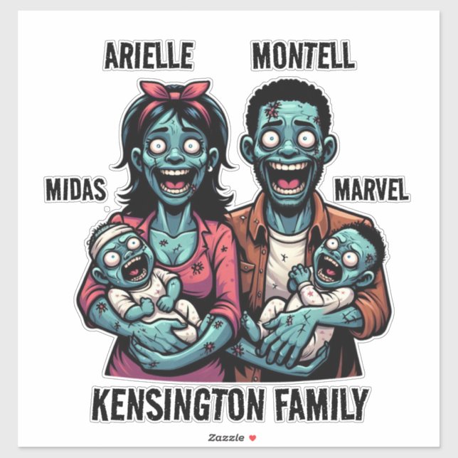 Zombie Family with Twin Boys | Funny Halloween  Sticker (Sheet)
