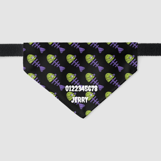 Zombie Fish Custom Name & Phone Number Cat Pet Bandana Collar (Front)
