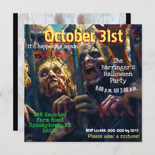 Zombie Freaky Scary Creepy Halloween Invitation