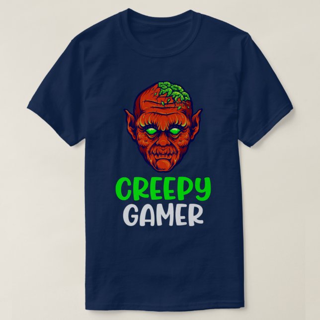 Zombie Gamer Creepy Halloween Video Game Skeleton  T-Shirt (Design Front)
