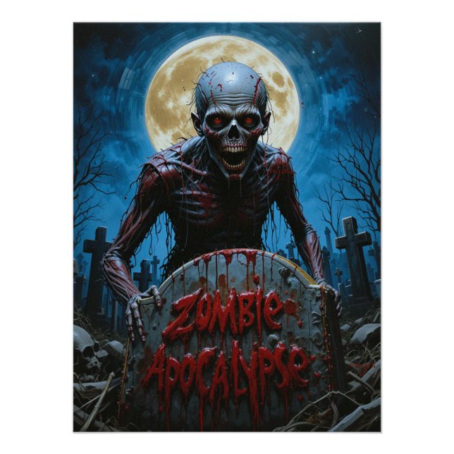 Zombie Ghoul Creepy Graveyard Fullmoon Poster (Front)