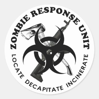 Zombie Gift Response Team Gifts Customize Classic Round Sticker by thezombiestore at Zazzle