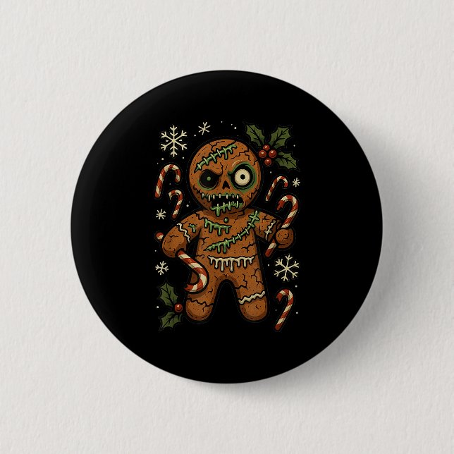 Zombie Gingerbread Man Christmas Zombie  Button (Front)