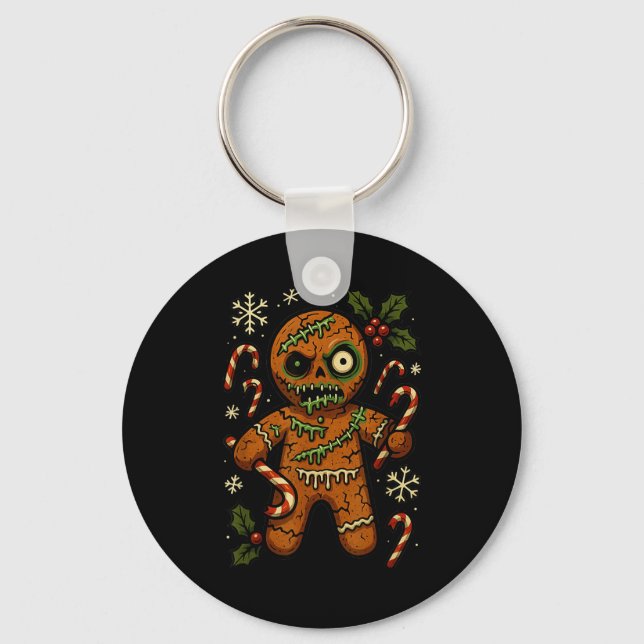 Zombie Gingerbread Man Christmas Zombie T Shirt  Keychain (Front)