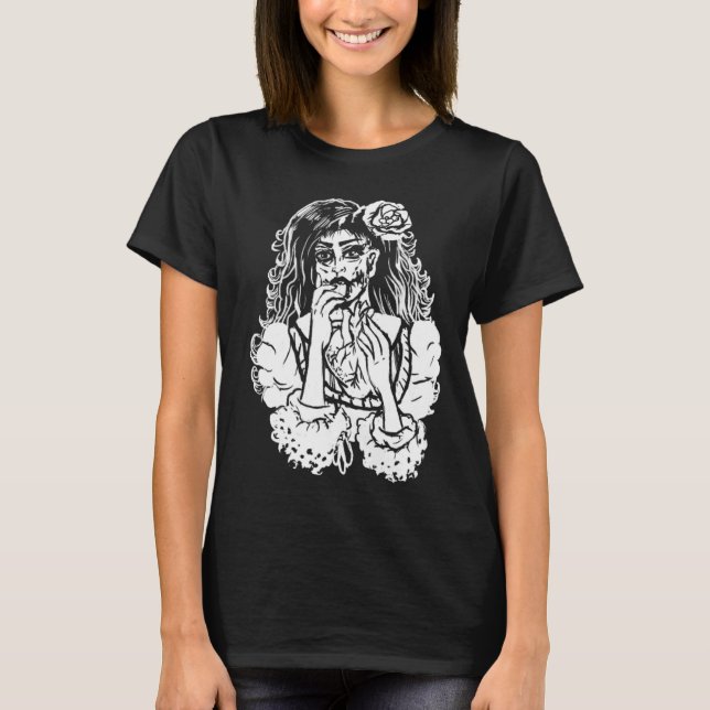 Zombie Girl Eating Heart Victorian Gothic Punk T-Shirt (Front)
