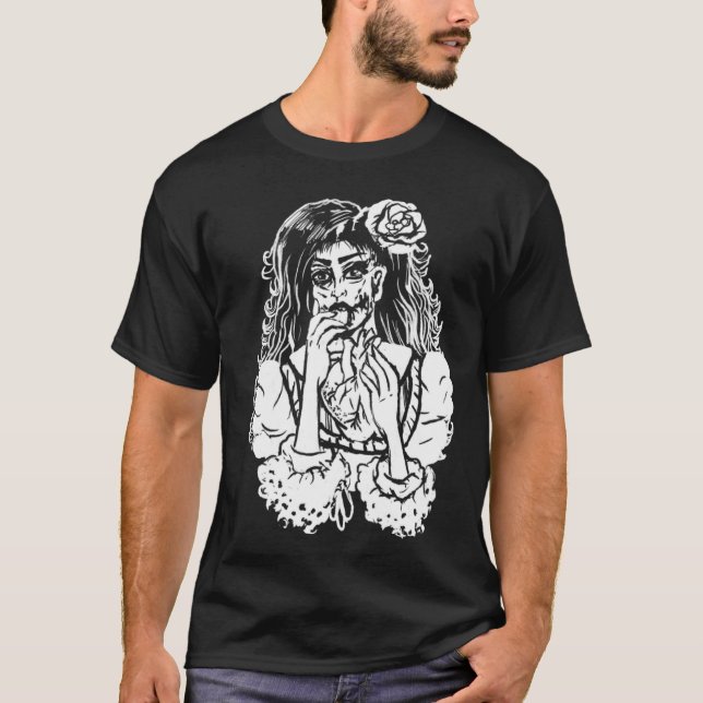 Zombie Girl Eating Heart Victorian Gothic Punk T-Shirt (Front)