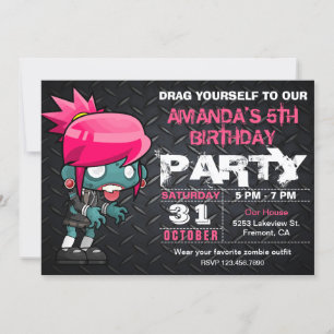 Zombie Girl Halloween Costume Birthday Invitation
