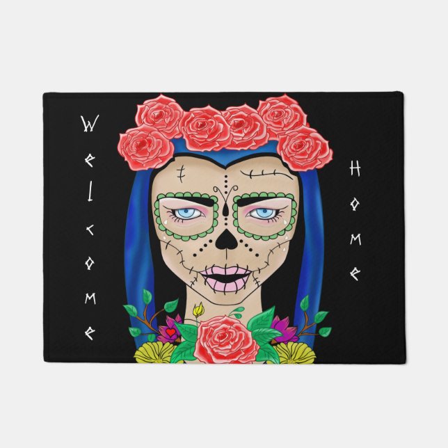 Zombie girl illustration with a crown of roses doormat (Front)
