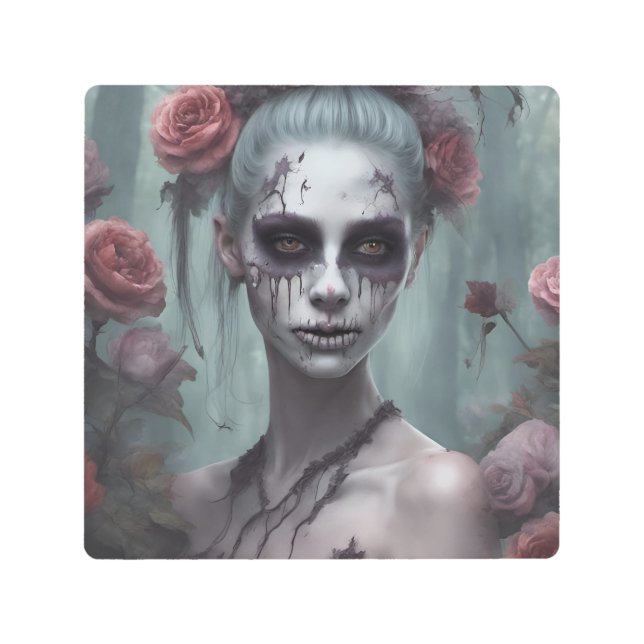 Zombie Girl in the Roses  Metal Print (Front)