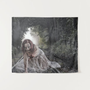 Zombie Girl in the Woods Tapestry