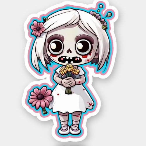 Zombie Girl with Flowers Vinyl  Sticker