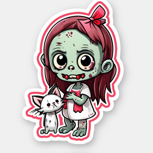 Zombie Girl with kitten Vinyl Sticker