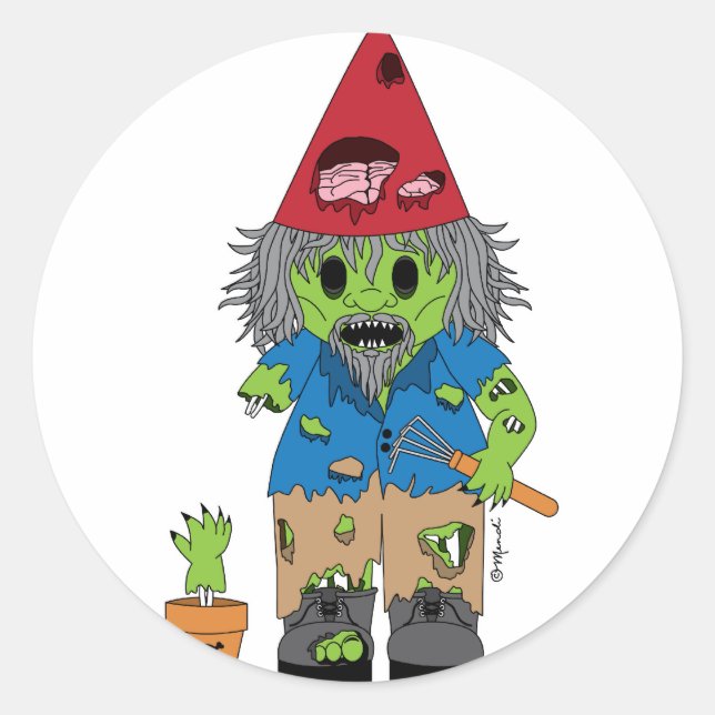 Zombie Gnome Classic Round Sticker (Front)