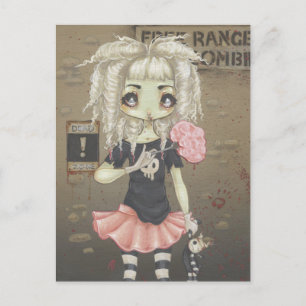 Zombie goth girl cute postcard undead big eye