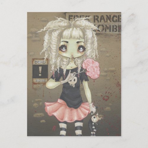 Zombie goth girl cute postcard undead big eye