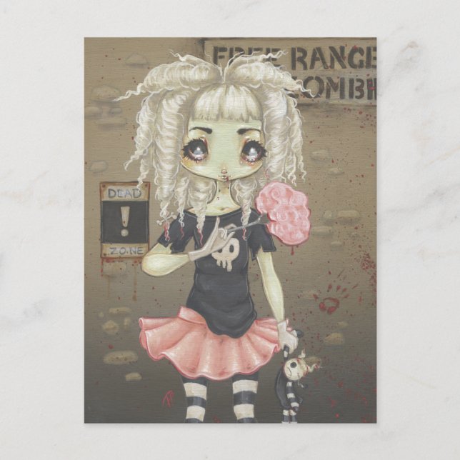 Zombie goth girl cute postcard undead big eye (Front)
