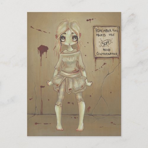 Zombie goth girl cute postcard undead big eye