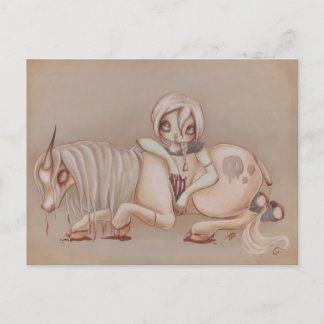Zombie goth unicorn girl fantasy art gothic postcard