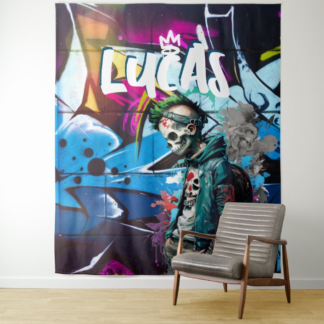 Zombie Graffiti Room Décor Monogram Tapestry (In Situ)