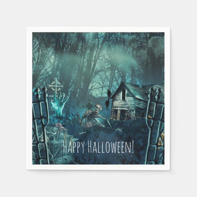 Zombie Graveyard Birthday or Halloween Party Paper Napkins (Front)