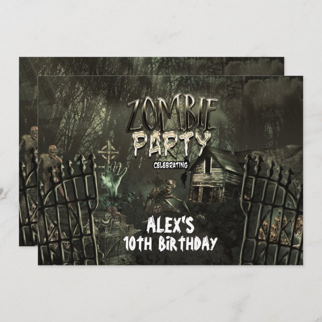Zombie Graveyard Birthday Party Invitations (Front/Back)