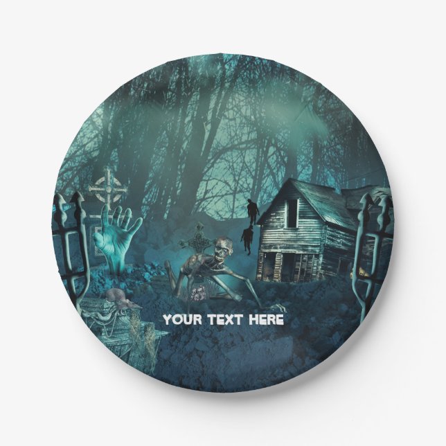 Zombie Graveyard Birthday Party or Halloween Paper Plates (Front)