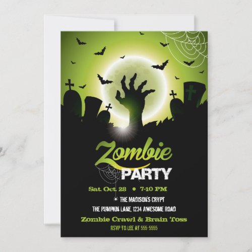 Zombie Graveyard Green Halloween Invitation