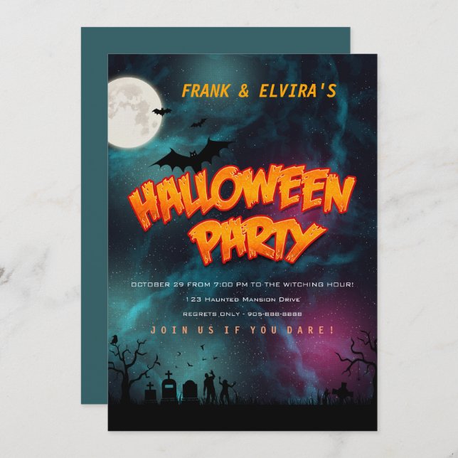 Zombie graveyard Halloween costume party customize Invitation (Front/Back)
