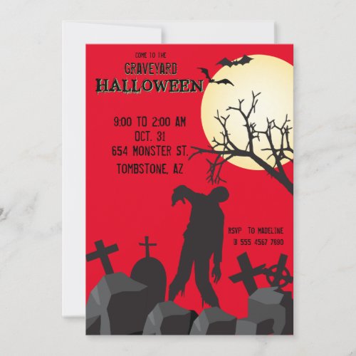 Zombie Graveyard Halloween Party Cemetary Invitation