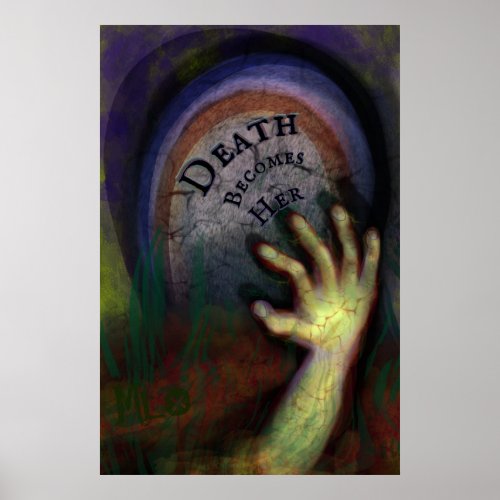 Zombie Graveyard Hand Reaching Up Haunted Art Poster