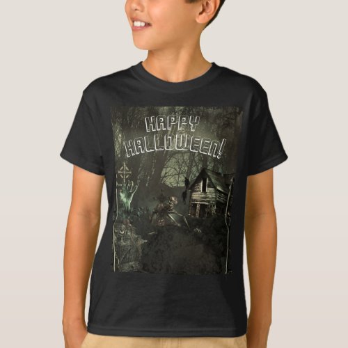 Zombie Graveyard Horror Scary Custom Halloween T_Shirt