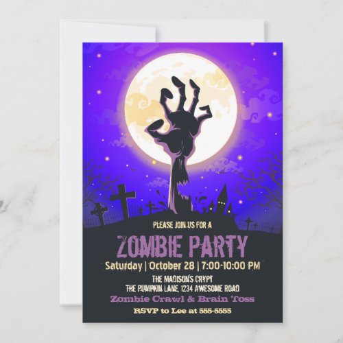 Zombie Graveyard Purple Halloween Invitation