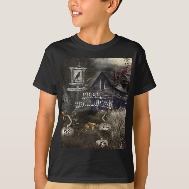 Zombie Graveyard + Rats Sinister Ave Halloween T-Shirt (Front)
