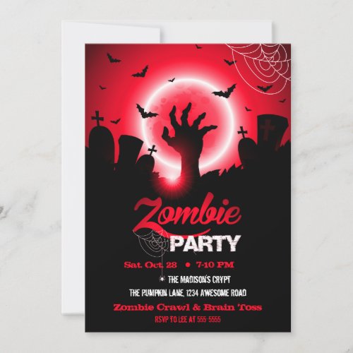 Zombie Graveyard Red Halloween Invitation
