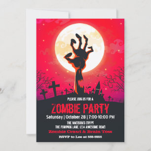 Zombie Graveyard Red Halloween Invitation