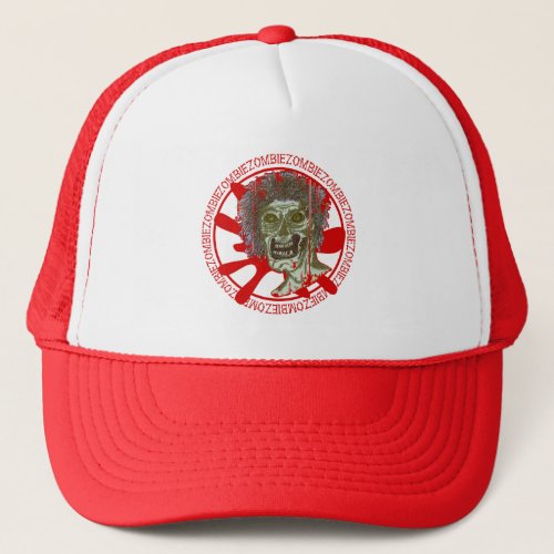 Zombie_Green on Red Splat Face Staring at you Trucker Hat