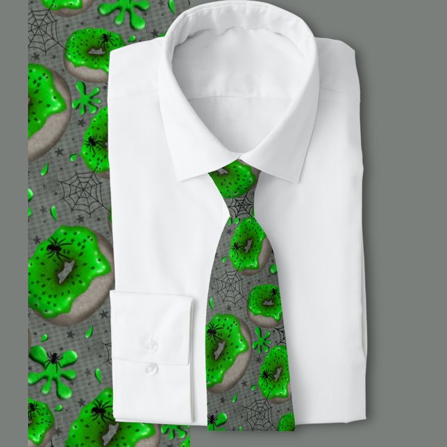 Zombie green slime donuts  neck tie (Zombie green slime donuts for Halloween )