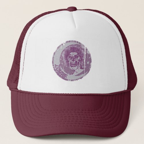 Zombie_GreyPurple Distressed Face Staring at you Trucker Hat