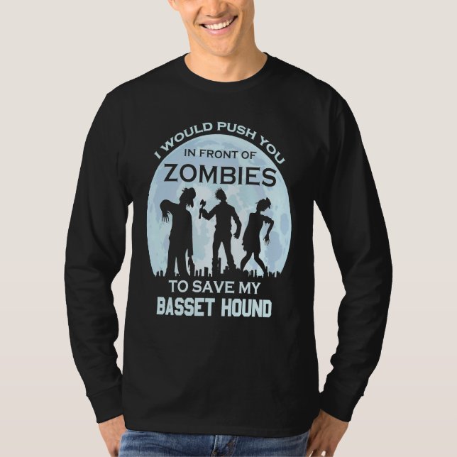 Zombie Halloween Basset Hound Pet T-Shirt (Front)