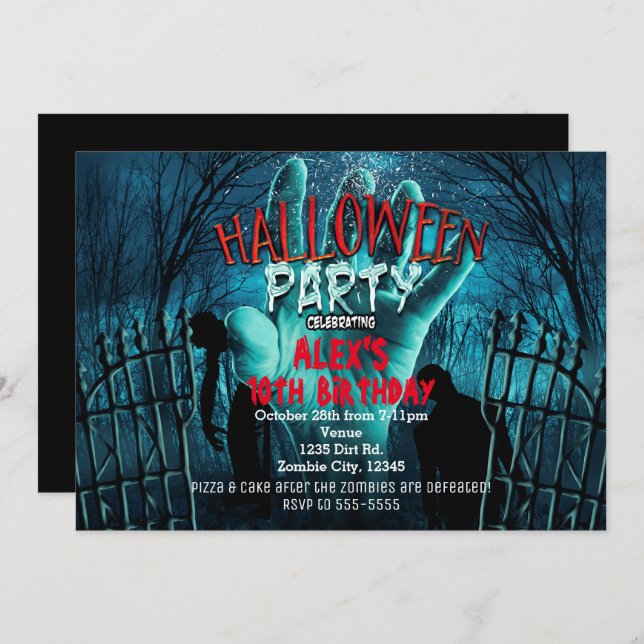 Zombie Halloween Costume Party Invitations (Front/Back)