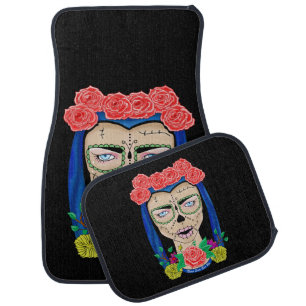 Zombie halloween girl with roses car mat
