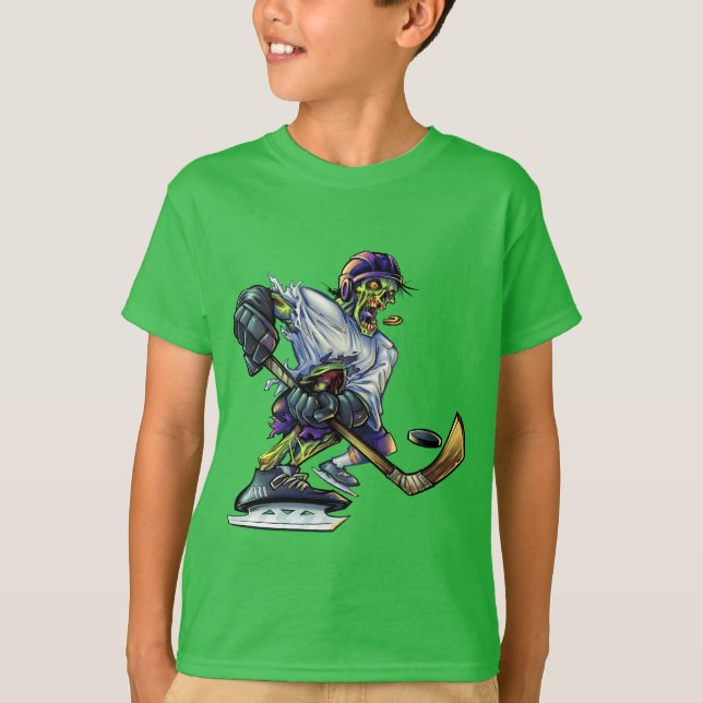 Zombie Halloween Hockey Player Funny Boy's T-Shirt (Front)